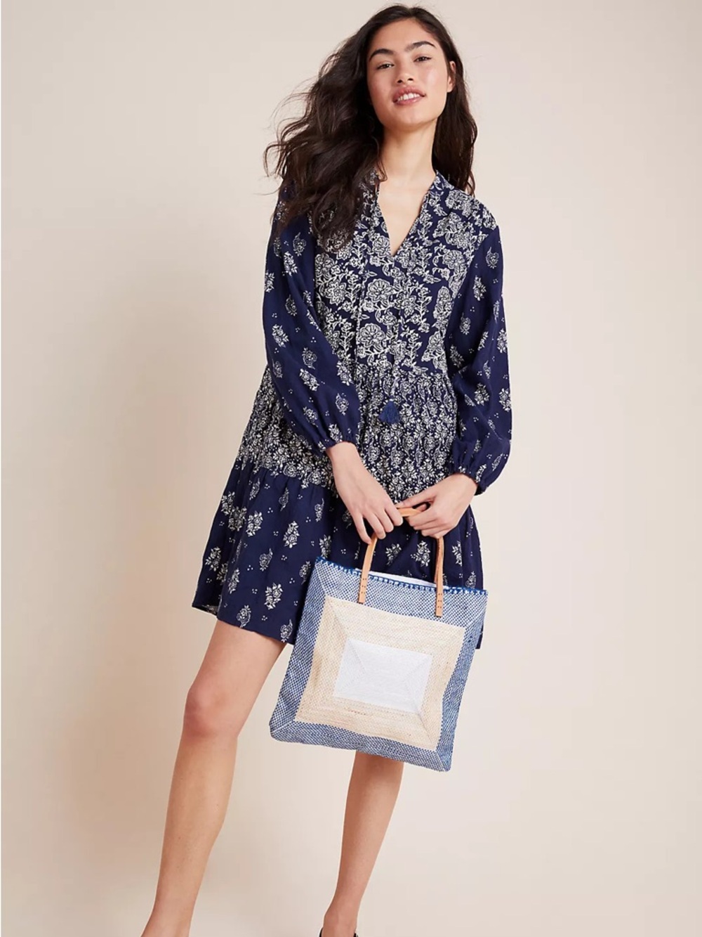 Maeve Carlita Tiered Tunic‎ Anthropologie long sleeve blue dress
